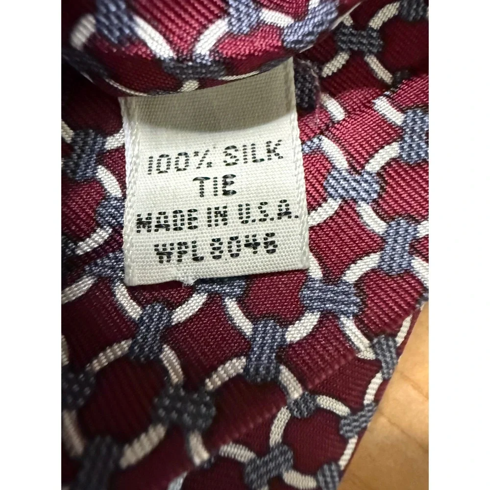 Christopher Hayes Mens Silk Tie Burgundy Red Blue Geometric Pattern USA Made